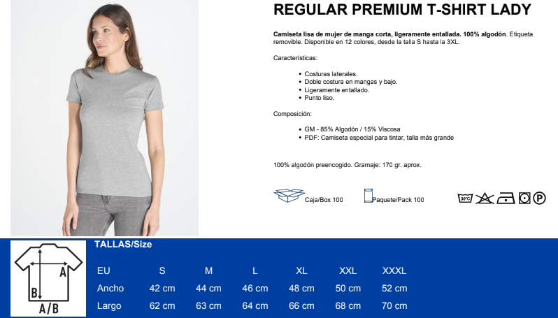 Guía de tallas Mujer — Regular Premium Lady